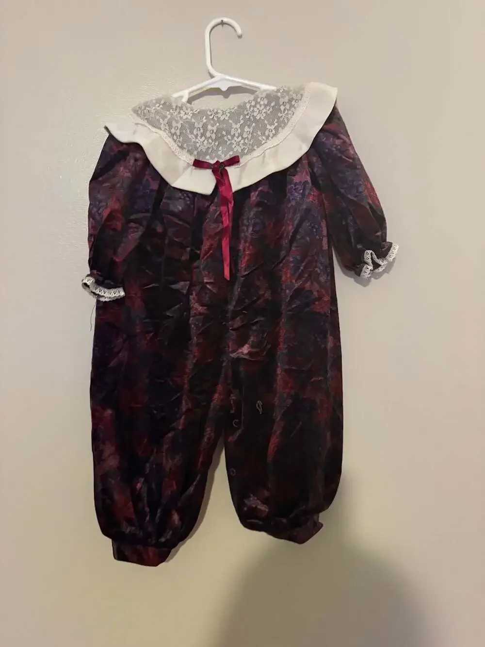 Little Precious Vintage Floral Velvet Baby Romper with Lace Collar Size 18MO